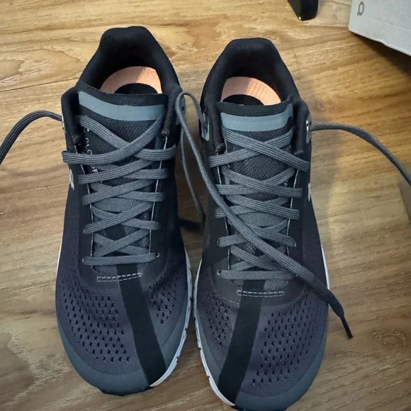 On Running Women's Black and Peach Sneakers - Picture 3 of 6